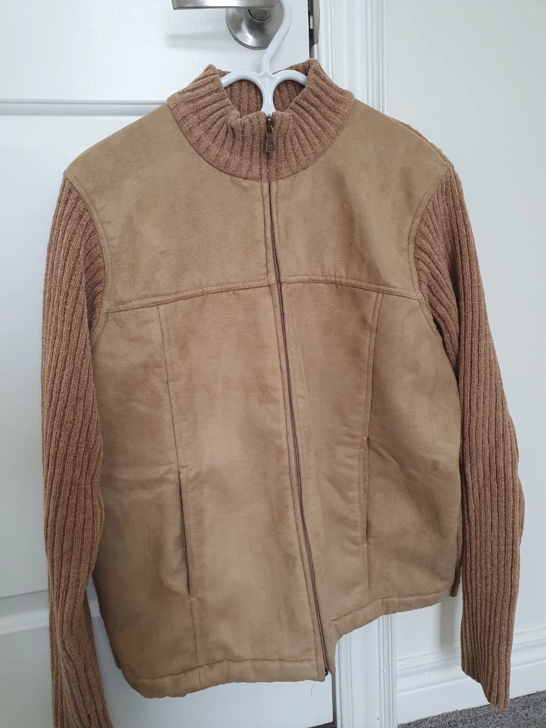 Tan Faux Suede & Knit Jacket