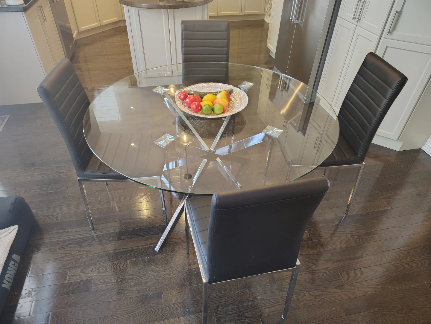 Glass Dining Table with 4 Black Chairs