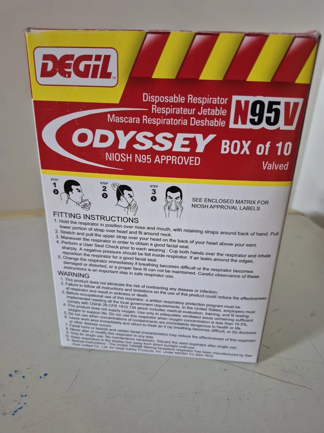 Degil Odyssey N95 Valved Disposable Respirator Masks - Box of 10 - photo 2