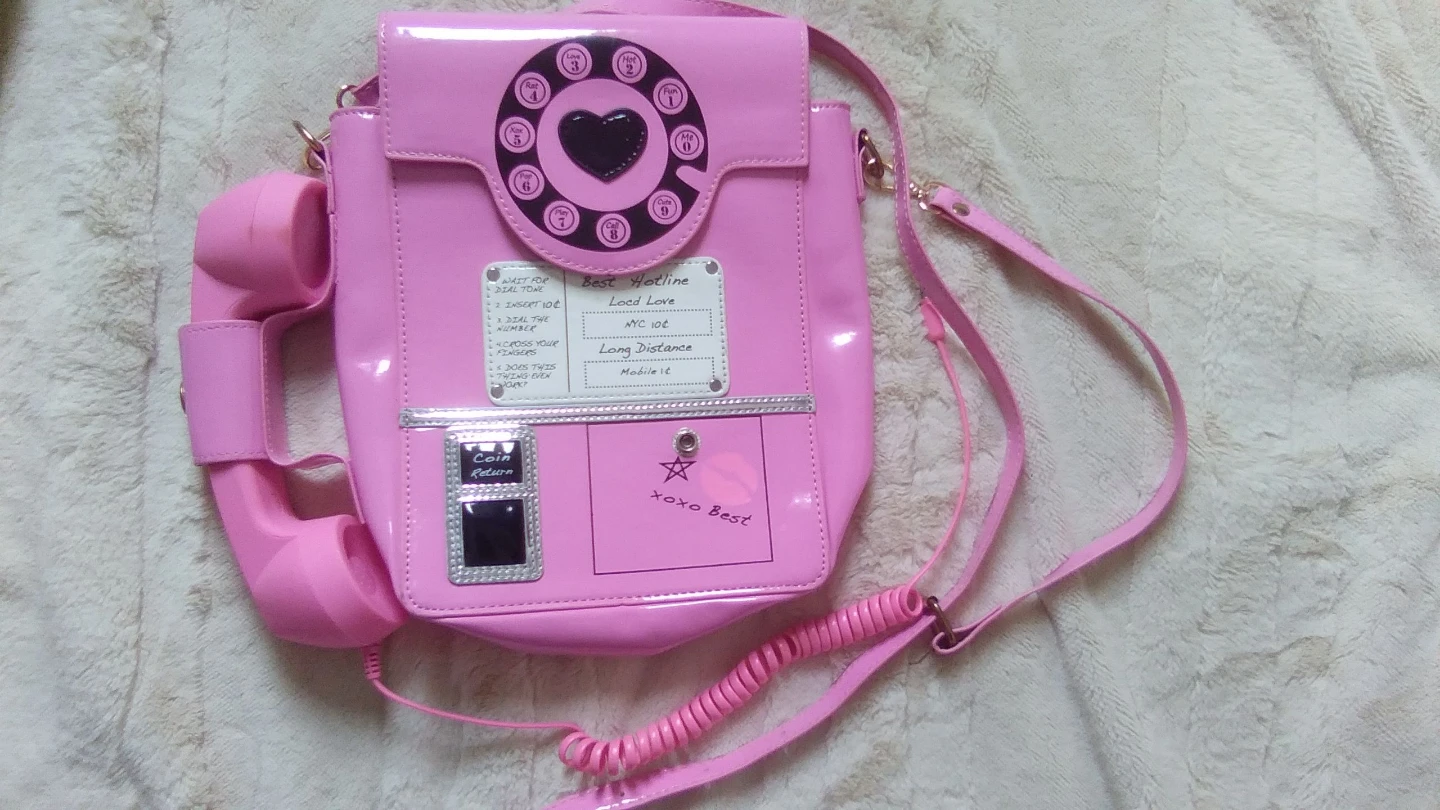 Pink Rotary Phone Shaped Crossbody Bag