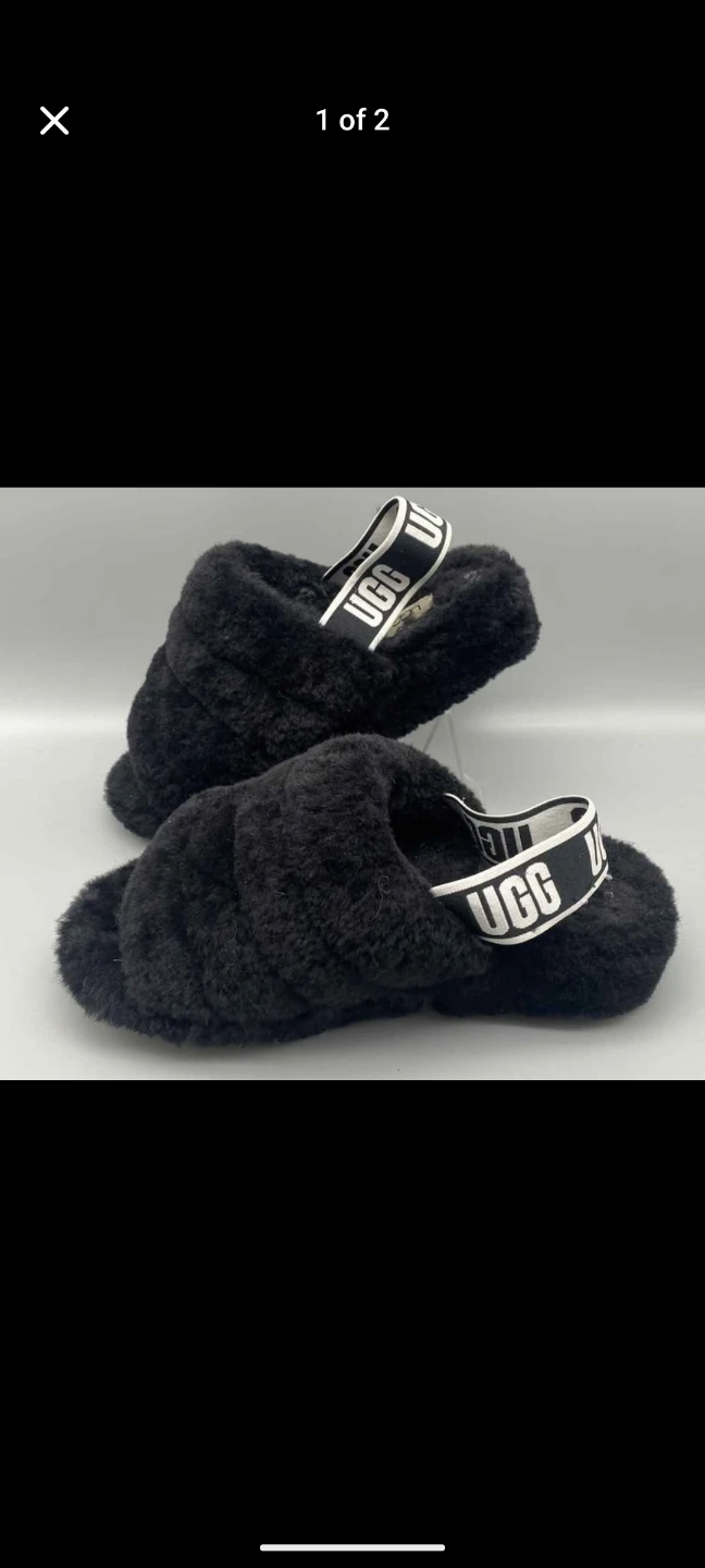 New UGG Fluff Yeah Slide Sandals Black size 9 shearling