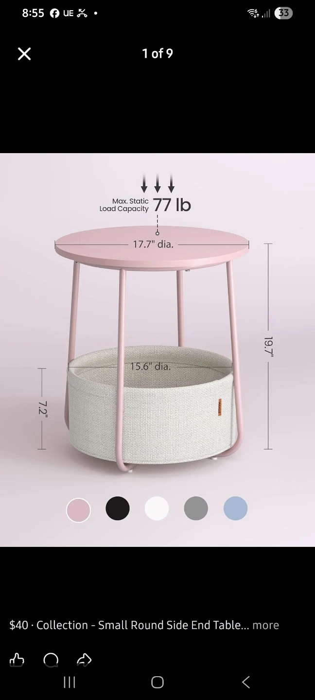 Pink Round Side End Table with Storage Basket