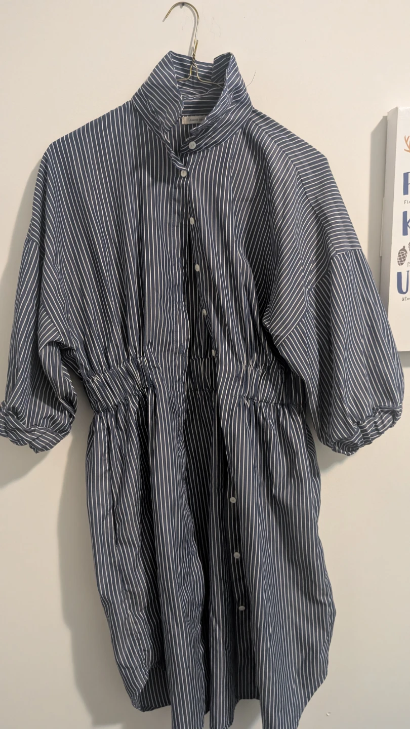 Blue and White Striped Dress with cinched waist