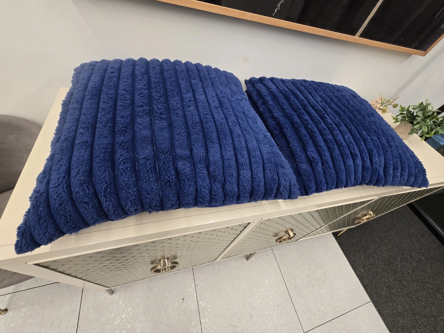 Pair Of Blue Velvet Throw Pillows *Price For Both*
