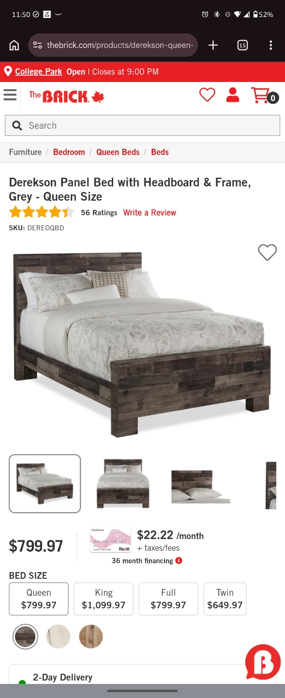 Dereksen Panel Bed and box spring (queen)