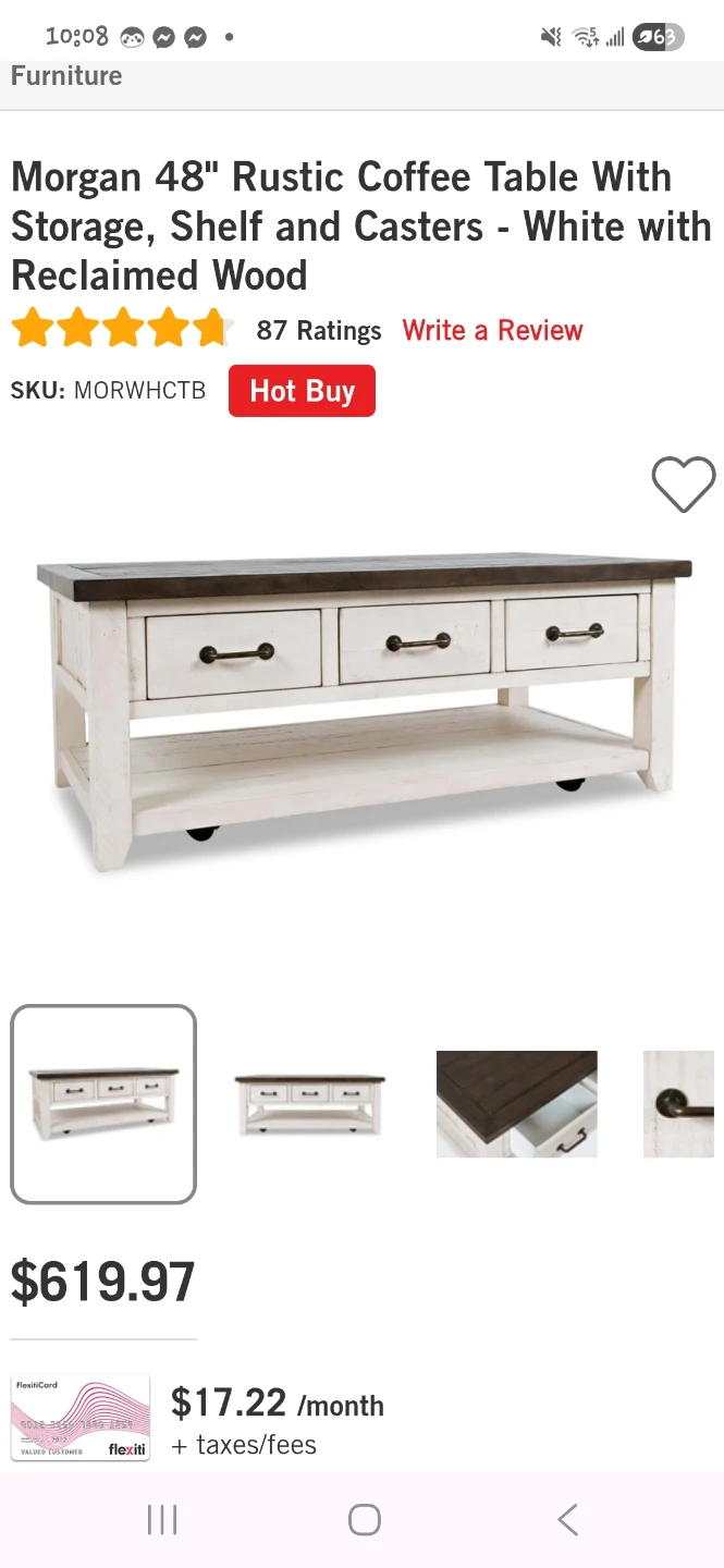 Rustic Coffee Table with Storage & Casters