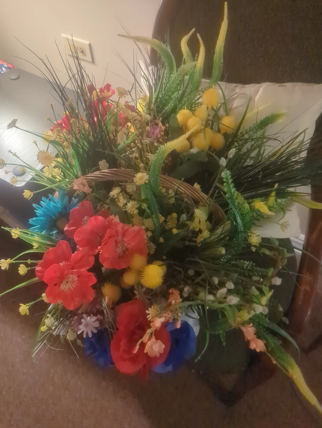 Large 21" Lined Basket Many Artificial Flowers 🧡 - photo 4