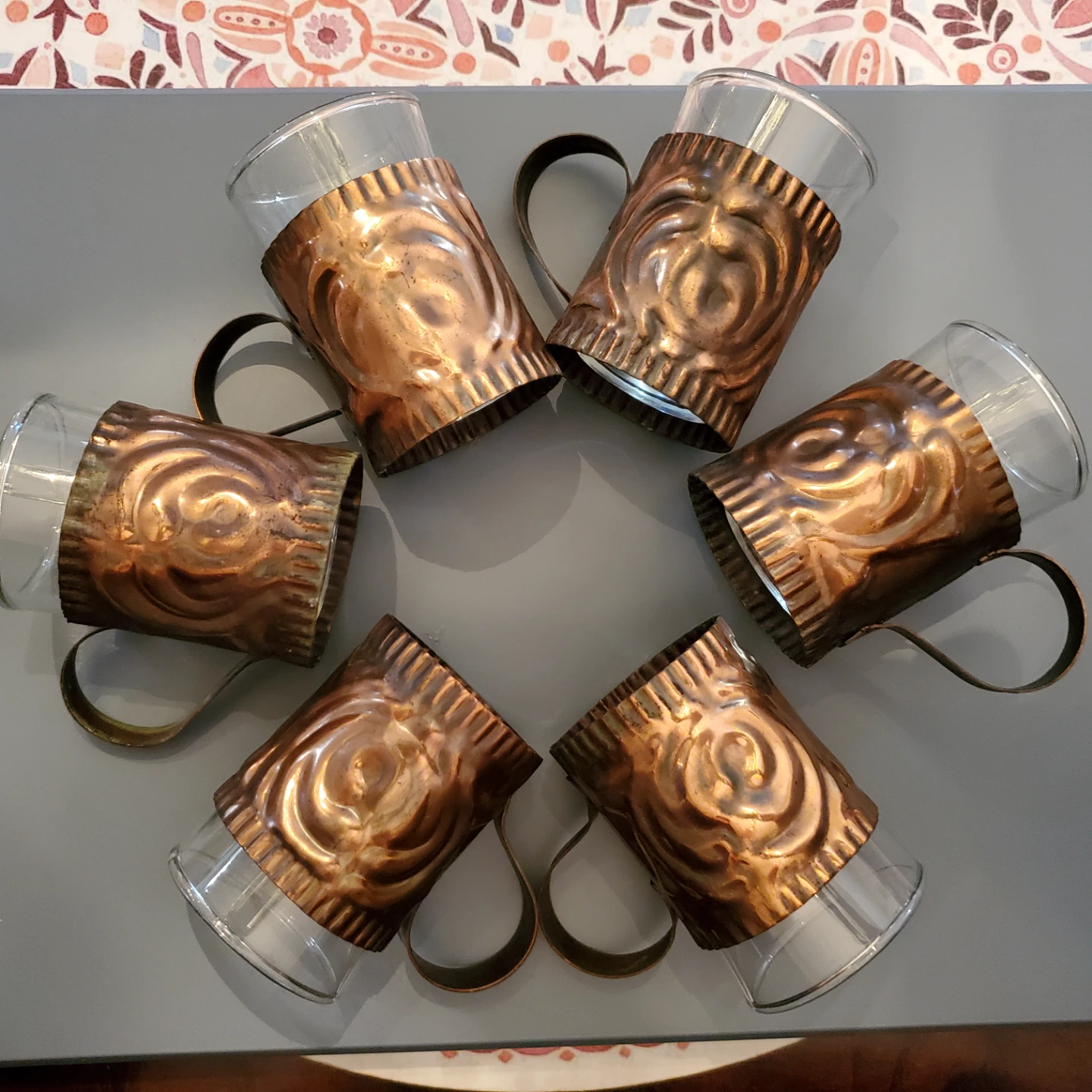 1950's Pure Copper Shooter Glass Holders With Glasses