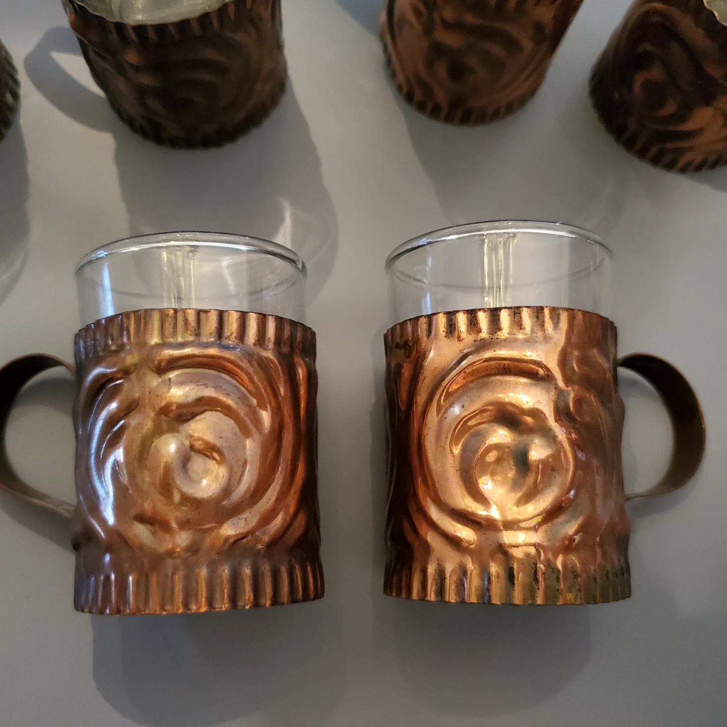 1950's Pure Copper Shooter Glass Holders With Glasses - photo 3