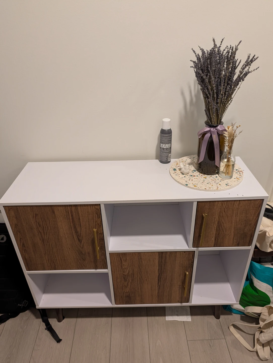 White and Wood Storage/Entryway Cabinet