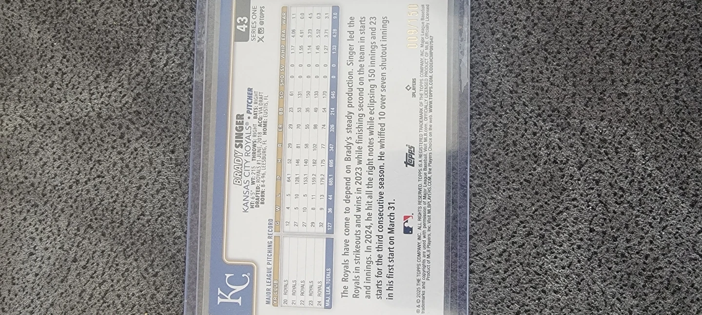 Topps Brady Singer 2023 Baseball Card 09/150 - photo 2