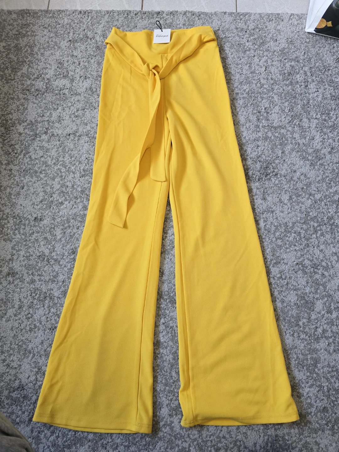 Yellow Wide-Leg Pants with Tie Belt