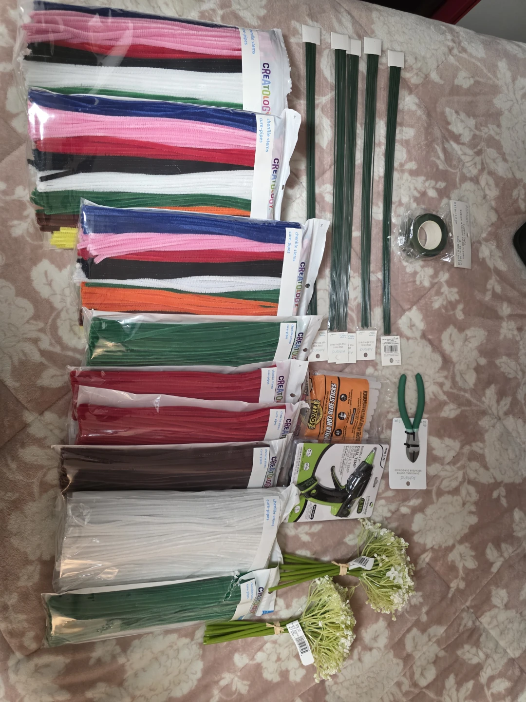 Craft Supplies Bundle: Pipe Cleaners, Floral Wire, Glue Gun