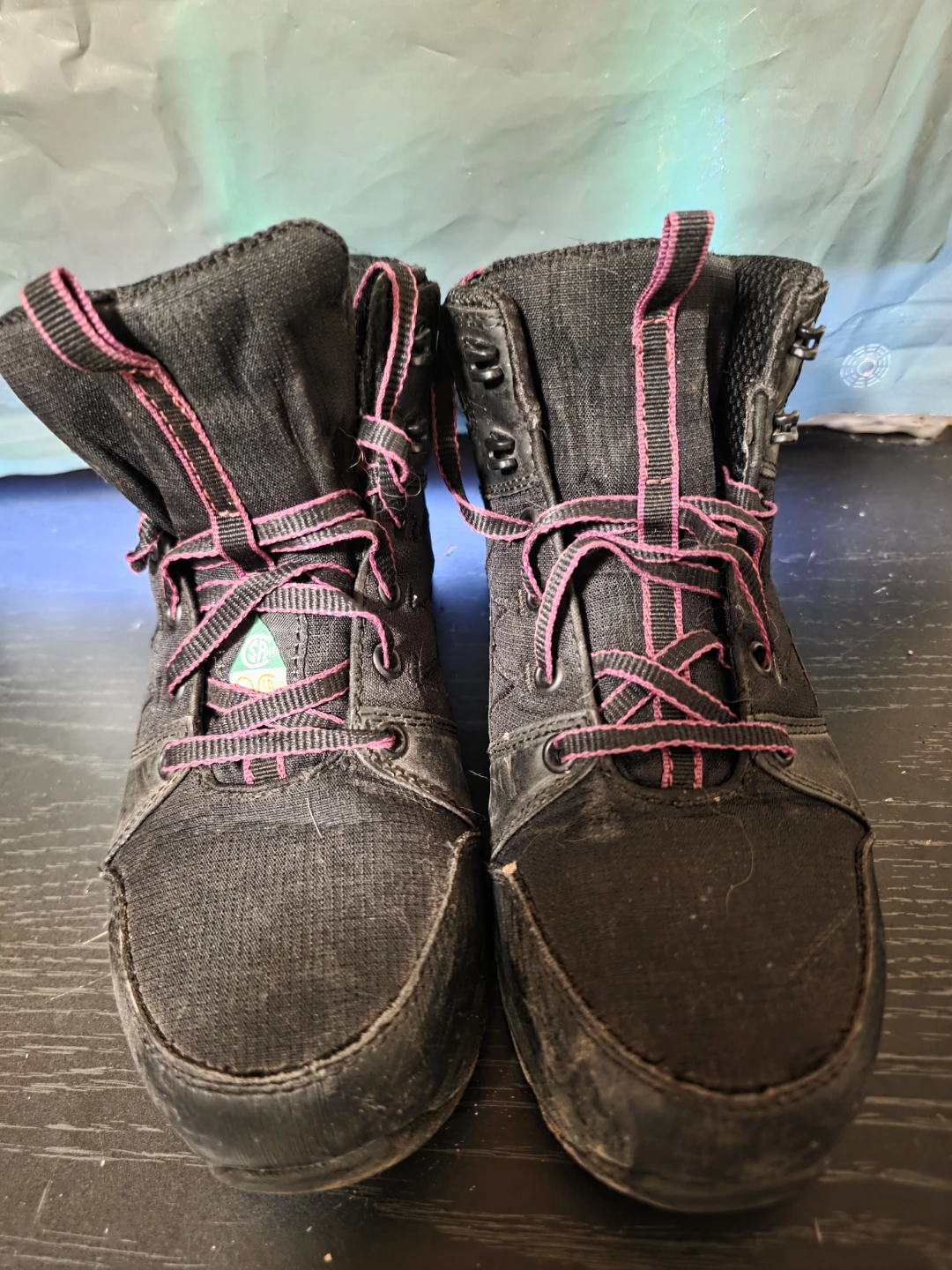 Black Hiking Boots with Pink Accents
