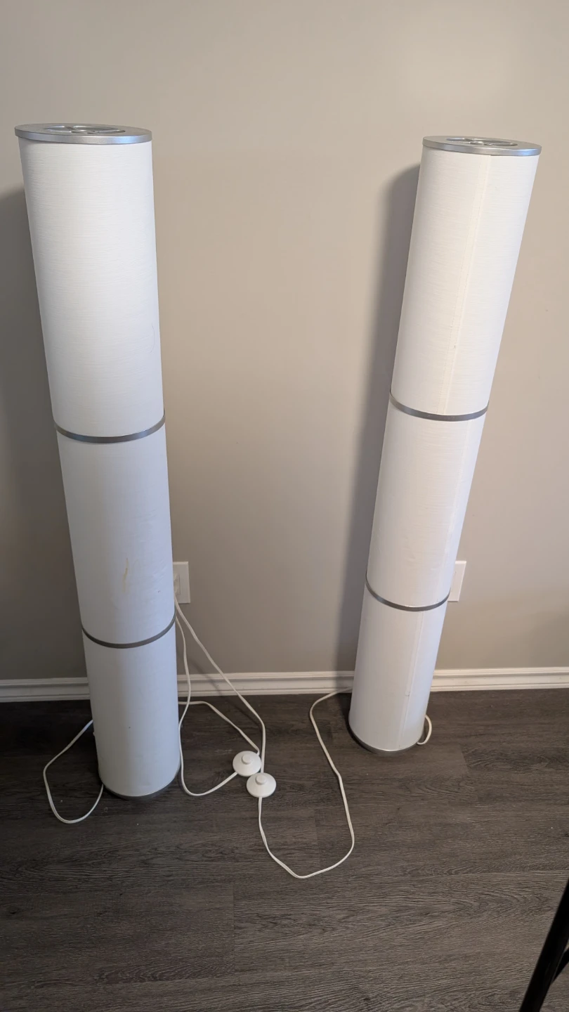 Pair of White Cylindrical Floor Lamps