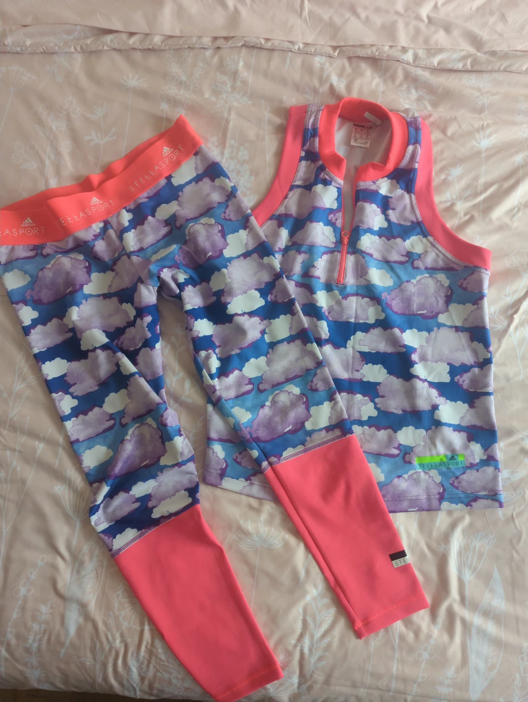 Adidas StellaSport Cloud Print Athletic Top & Leggings Set