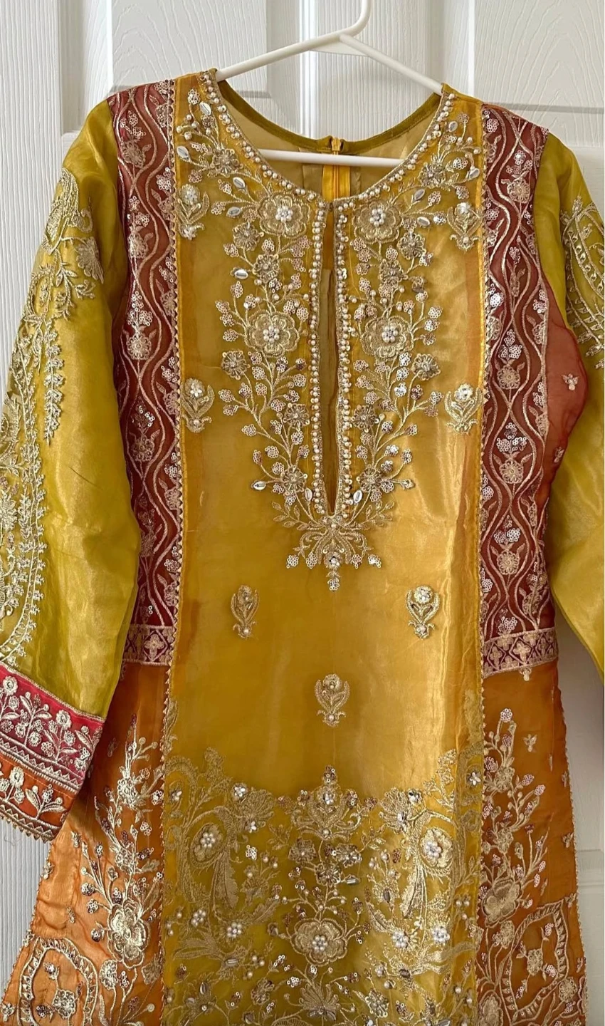 Gorgeous Yellow and Green Pakistani fancy dress - photo 3