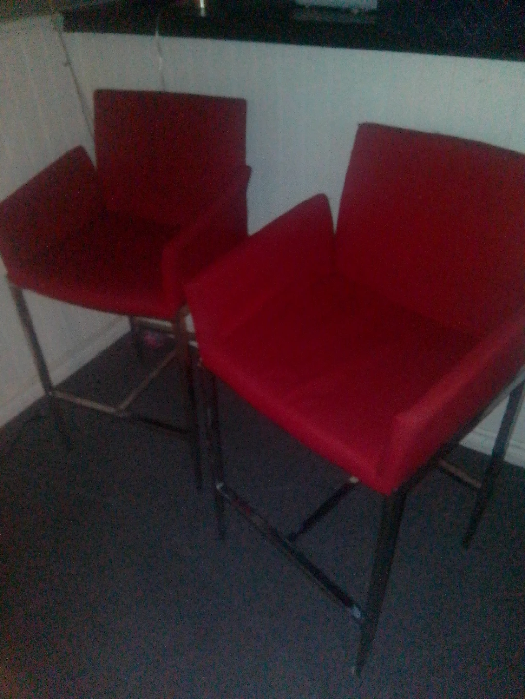 Pair of Red Bar Stools with Metal Legs