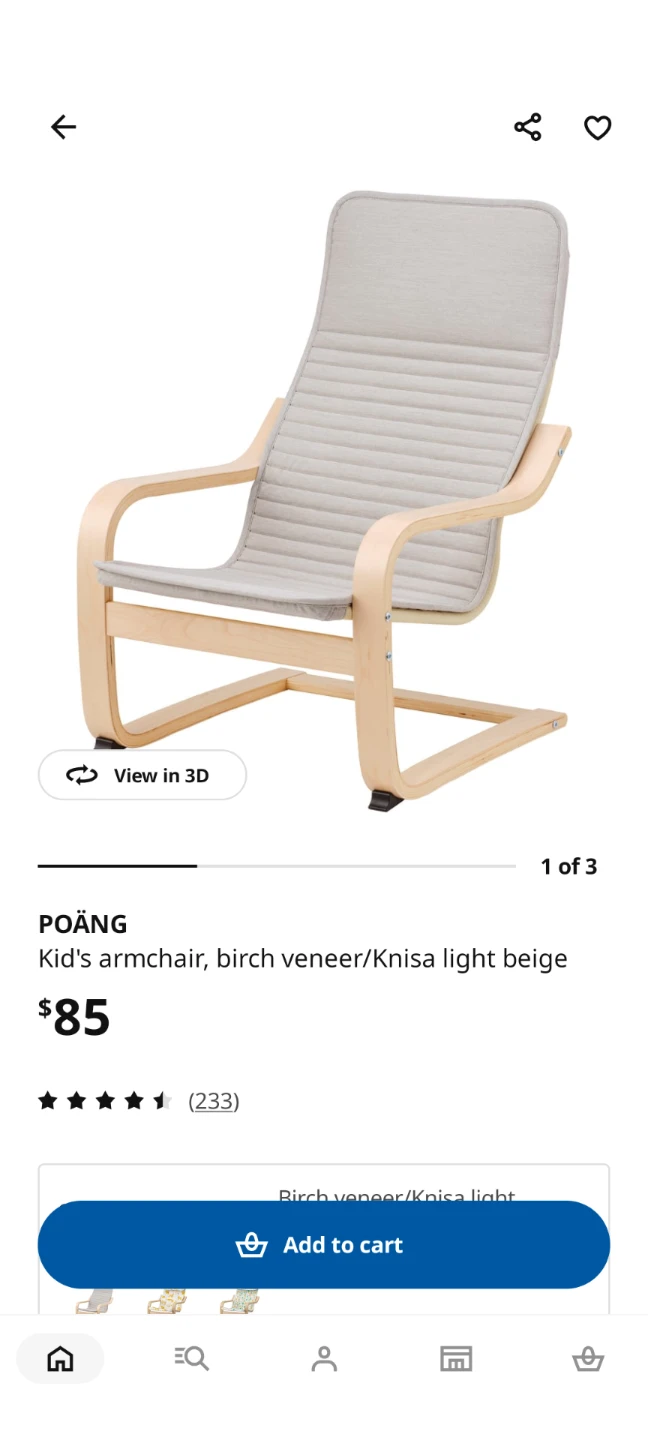IKEA POÄNG Kid's Armchair - Birch Veneer/Knisa Light Beige