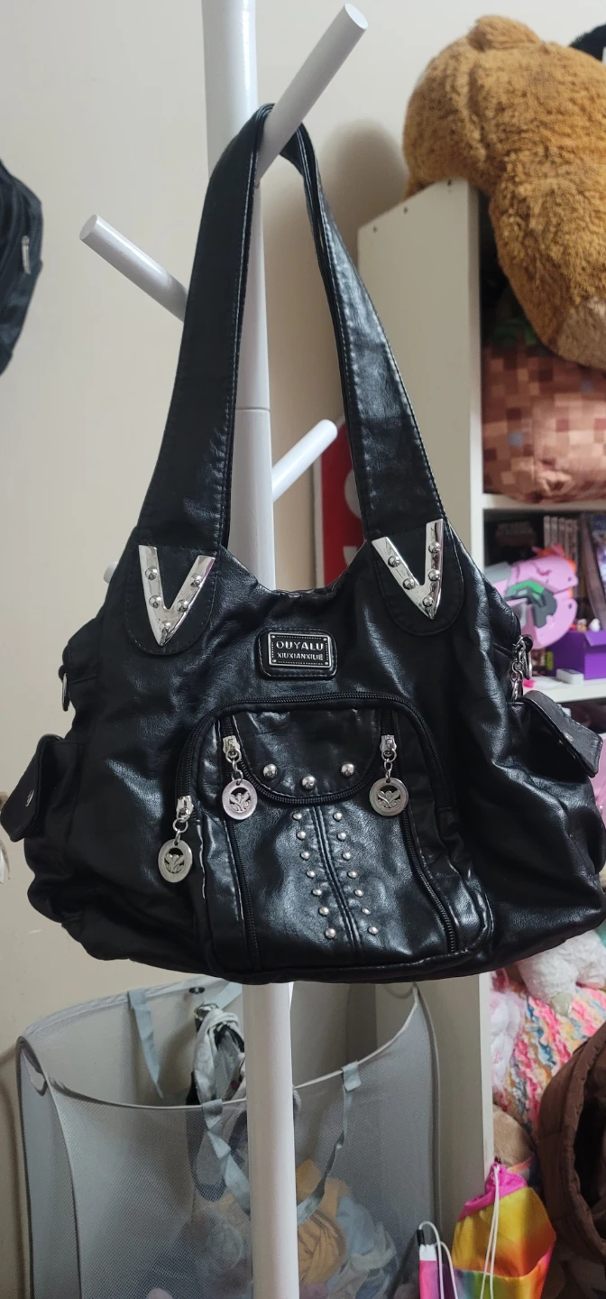 OUYALU Black Faux Leather Shoulder Bag