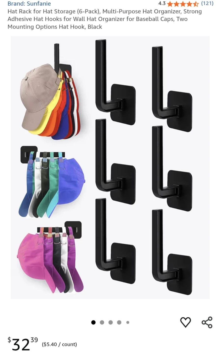 Hat Rack for Hat Storage (6-Pack) 🥕