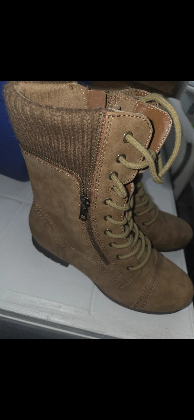 Brown 🥕  Lace-Up Knit Cuff Combat Boots