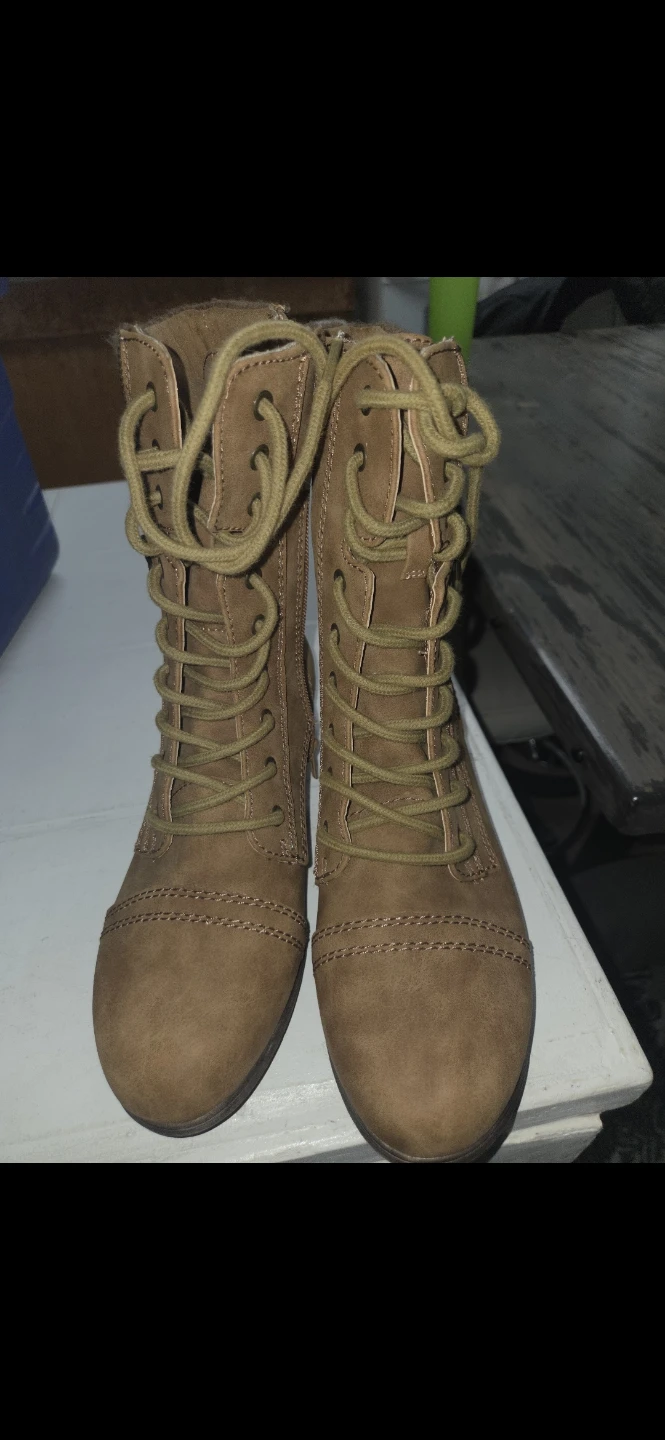 Brown 🥕  Lace-Up Knit Cuff Combat Boots - photo 2
