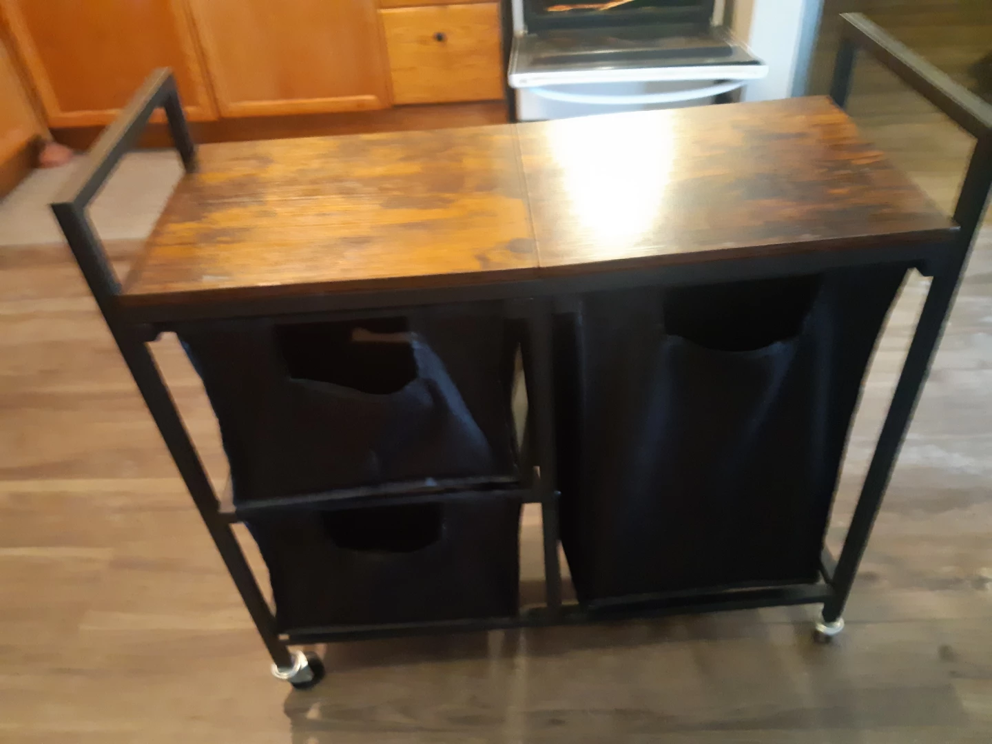 Rustic Wood Top Rolling Laundry Cart with Two Baskets - photo 4