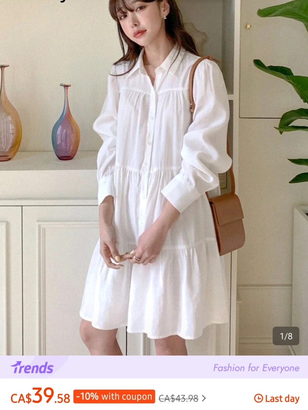 White Button-Up Tiered Dress