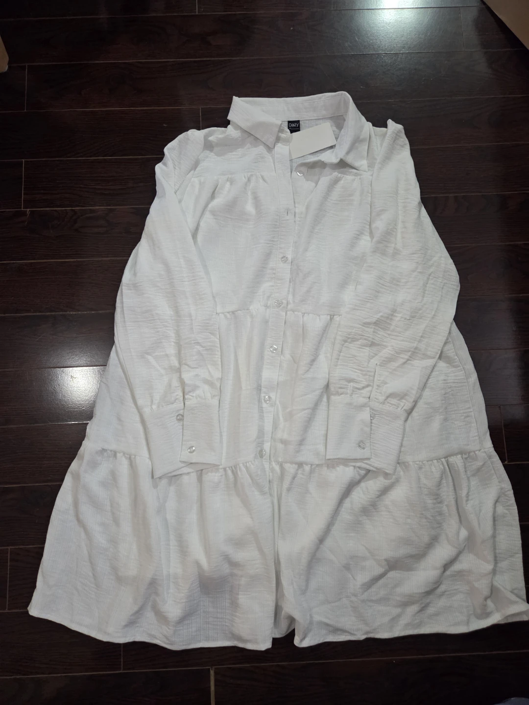 White Button-Up Tiered Dress - photo 2