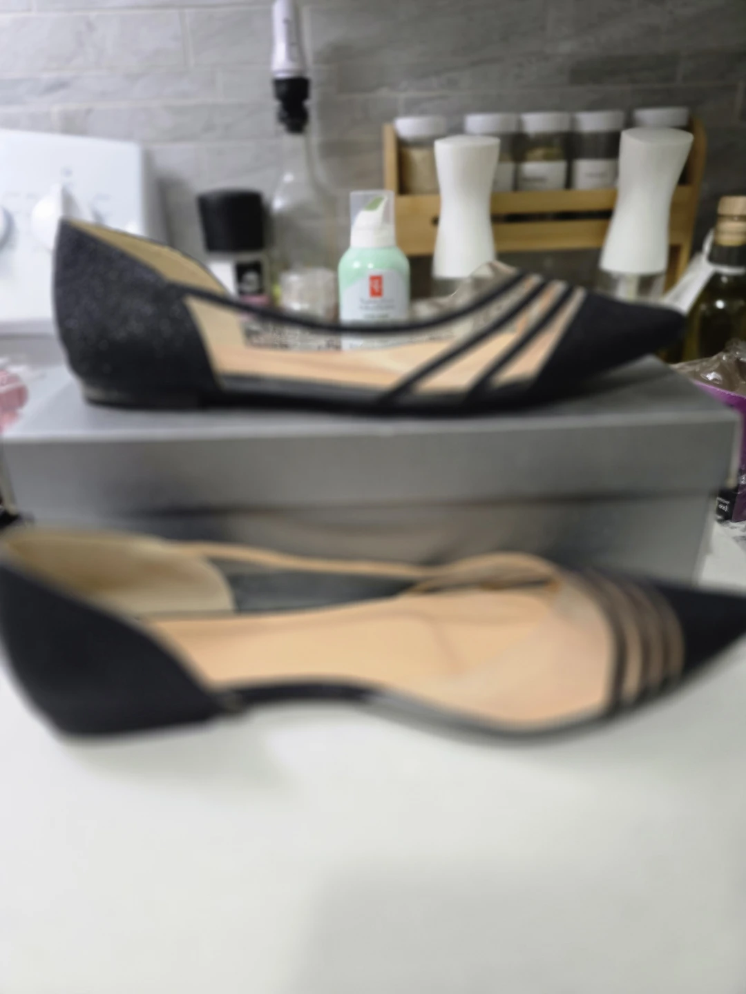 Black Glitter Pointed Toe Flats (Clear Sides) - size 11 - photo 3