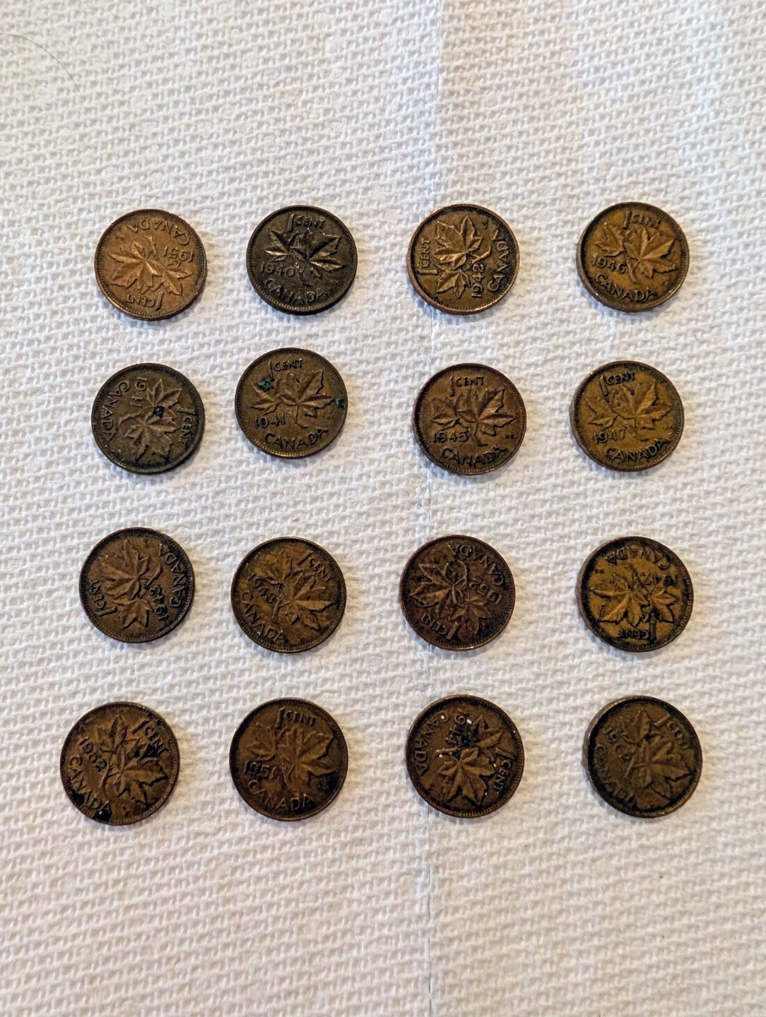 Collection of Canadian Pennies - 16 in Total