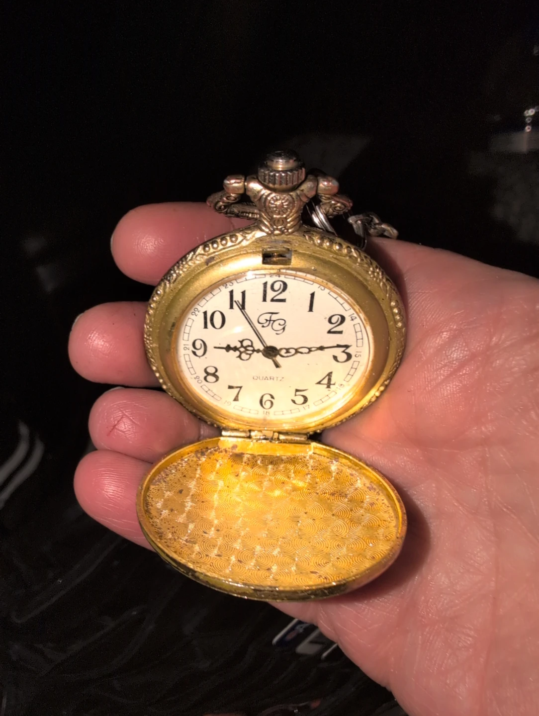 Gold Tone Pocket Watch with Hockey Goalie Design