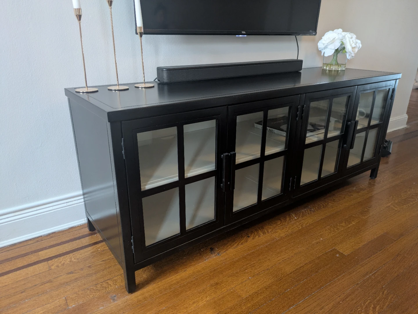 Pottery Barn Black Media Console with Glass Doors - photo 3