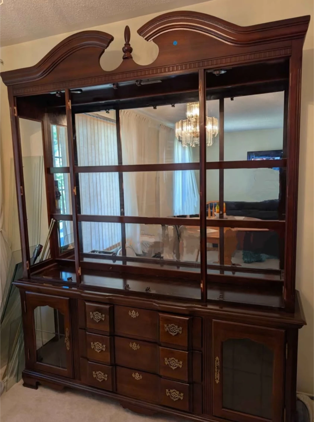 Large Wooden China Cabinet with Glass Doors