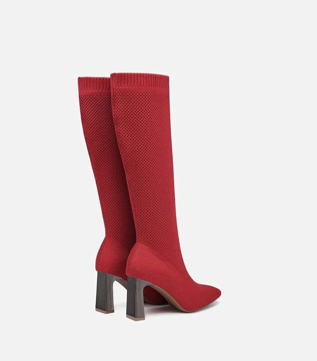 Red Knit Knee-High Boots with Block Heels - photo 3
