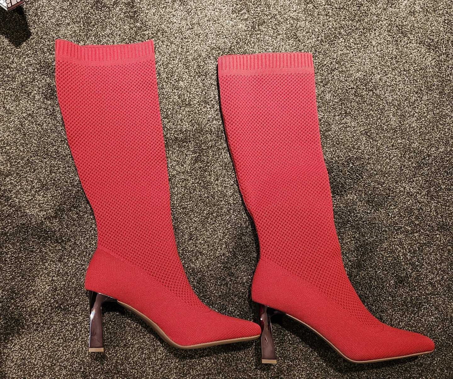 Red Knit Knee-High Boots with Block Heels - photo 4