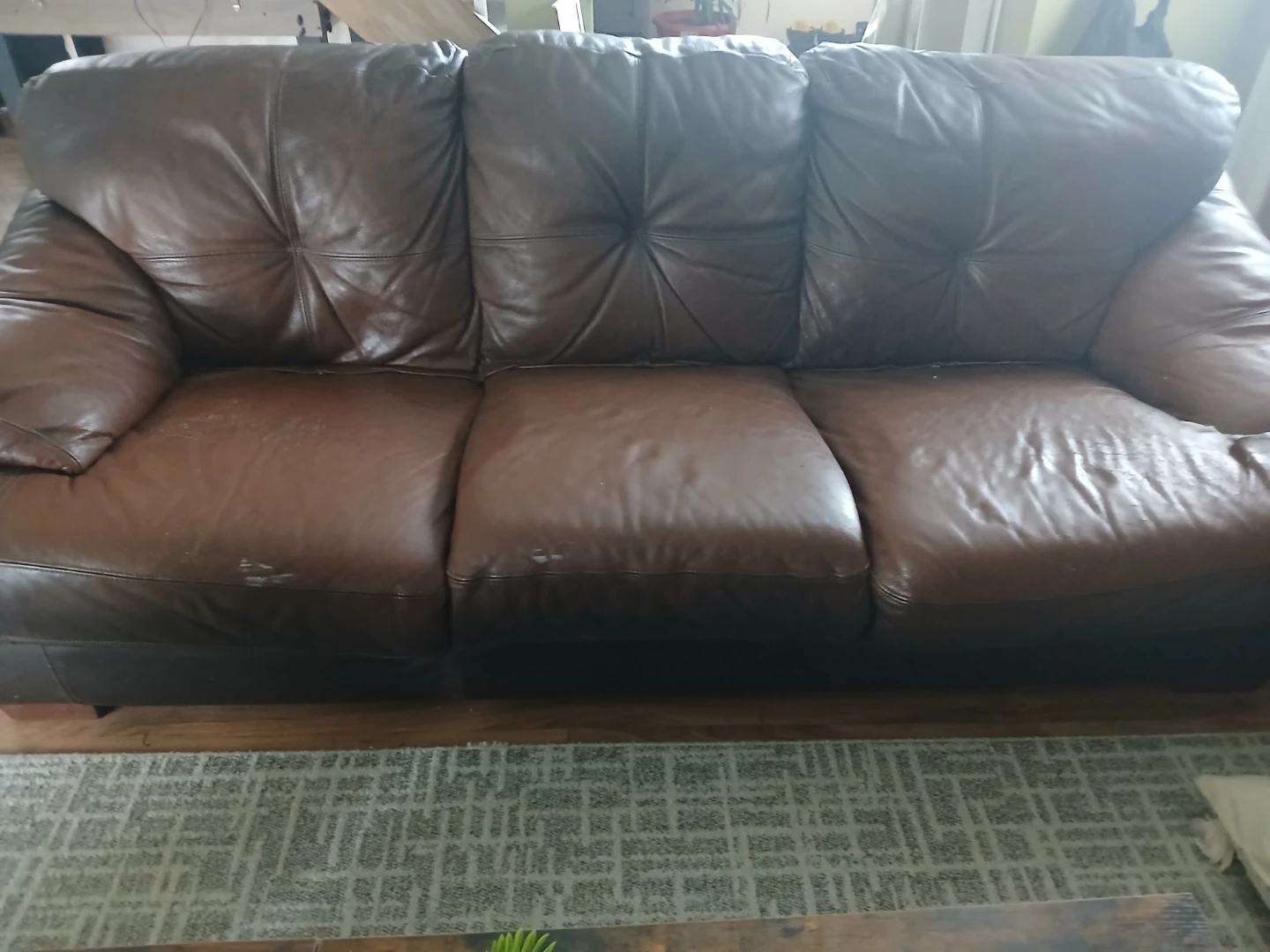 Brown Leather Sofa - 3 Seater and love seat - photo 2