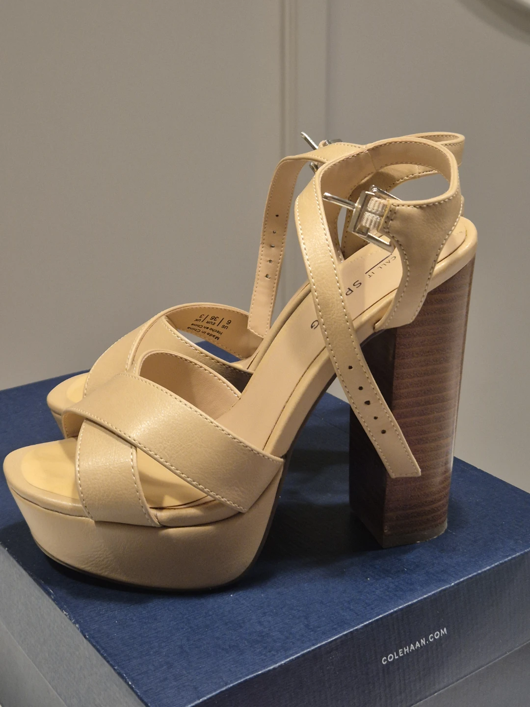 Beige Platform Heeled Sandals Size 6 - photo 2