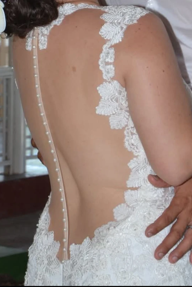 White Lace Dress with Pearl Back Detail
