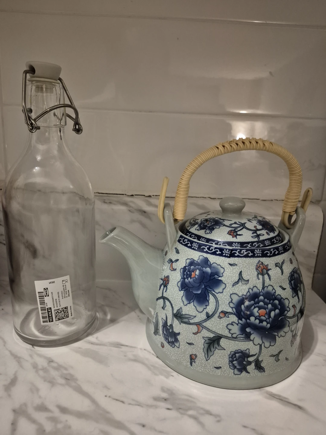 IKEA bottle + Ceramic Teapot with infuser