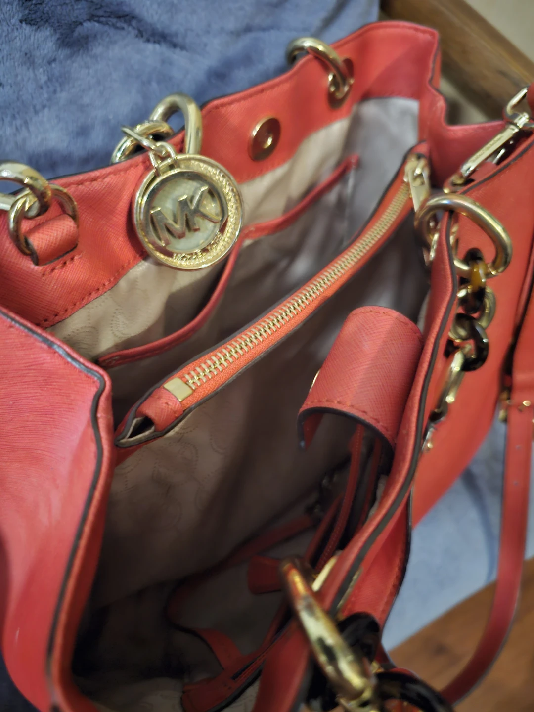 Authentic Michael Kors Red Leather Satchel Purse