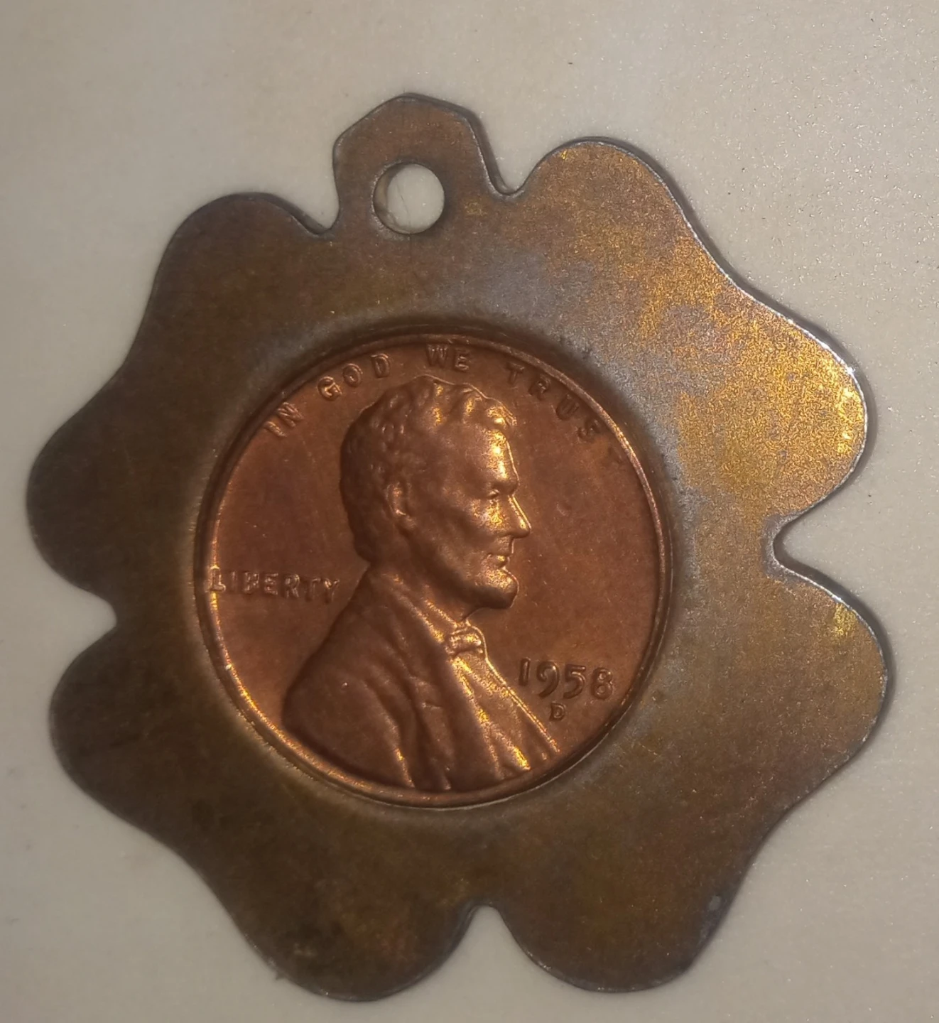 1958 Lincoln Penny Clover Charm
