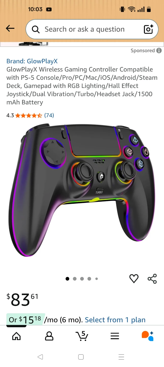 GlowPlayX Wireless RGB Gaming Controller for PS5, PC, and more