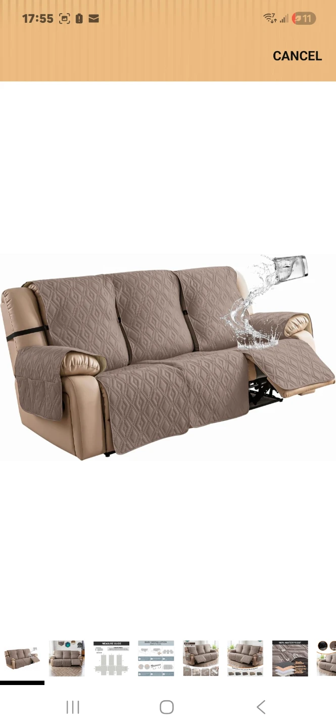 3-Seater Recliner Sofa Cover - Waterproof Quilted Protector