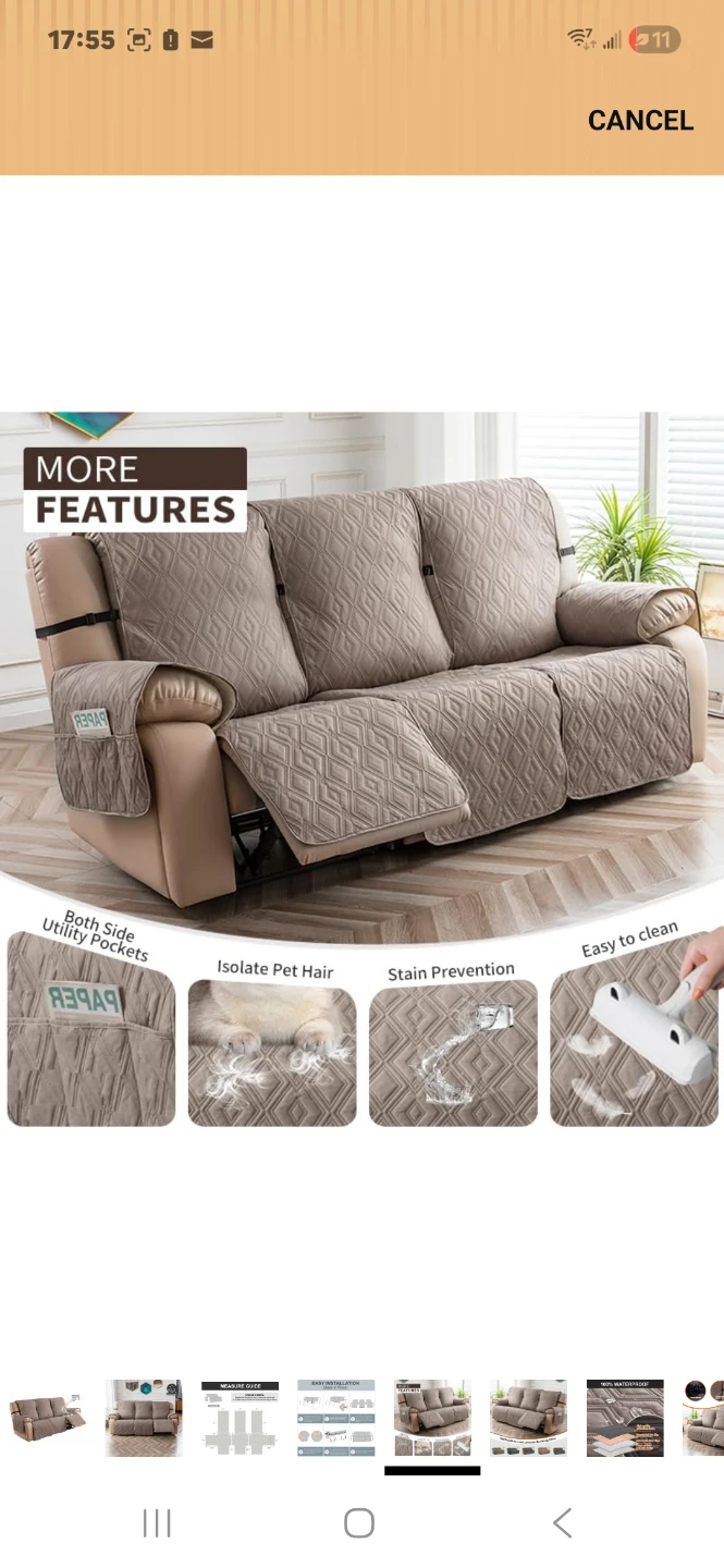 3-Seater Recliner Sofa Cover - Waterproof Quilted Protector - photo 5