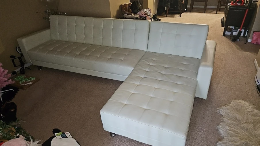 White Faux Leather Sectional Sofa Bed 118" - photo 2