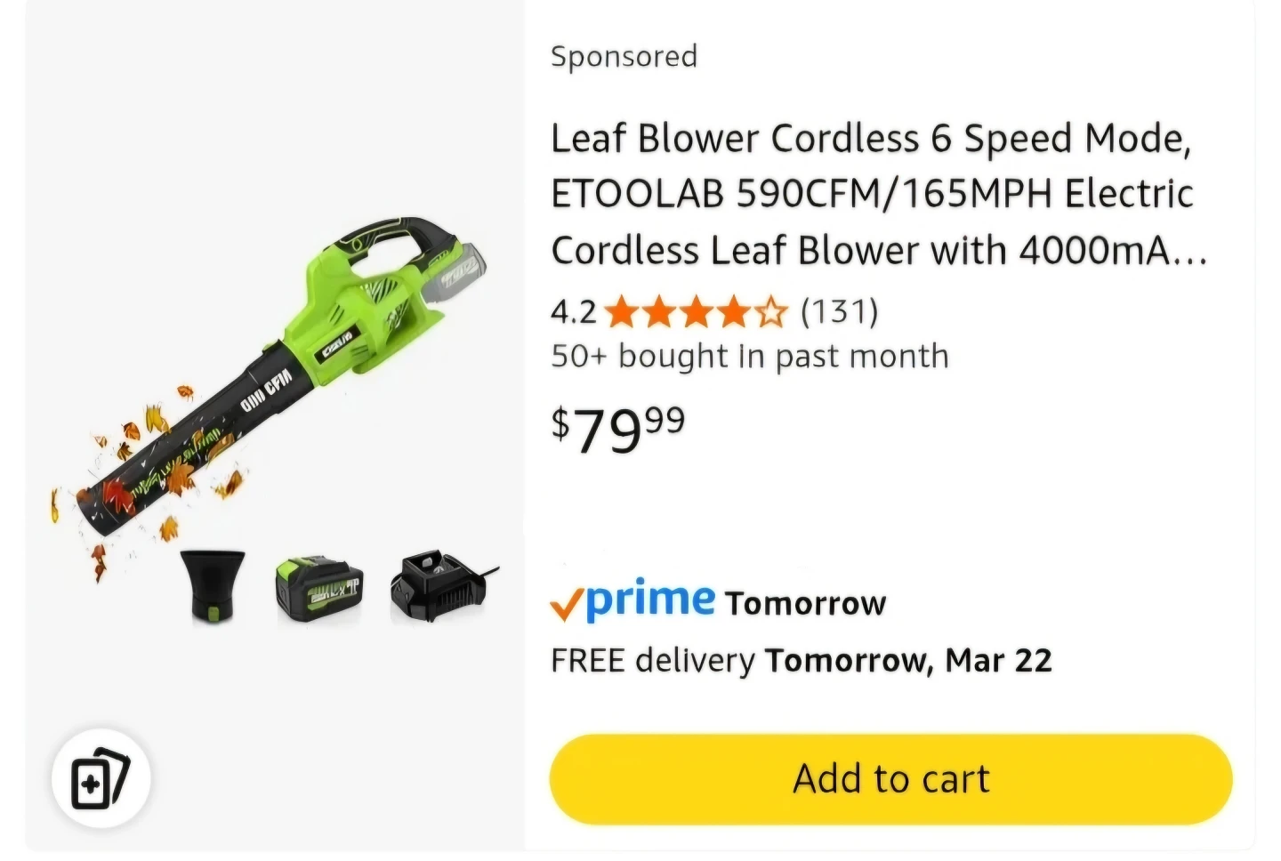 ETOOLAB Cordless Leaf Blower with 4000mAh Battery