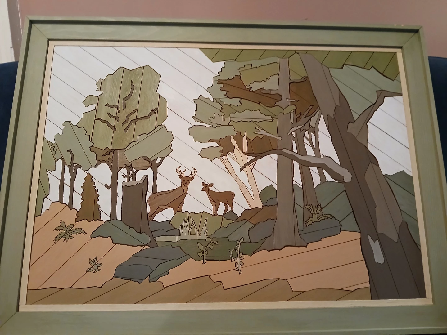 Framed Wildlife Nature Scene Buck and Doe in the trees. - photo 2