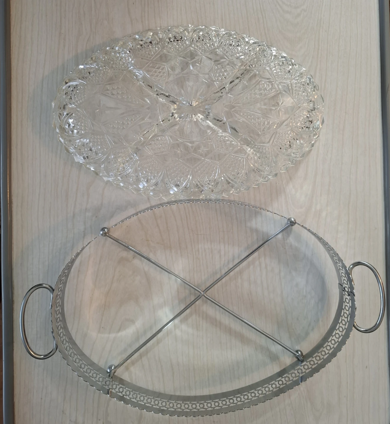 Crystal Divided Serving Dish with Silver Plated Stand - photo 2